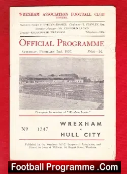 Wrexham v Hull City 1957 - to clear - football programme