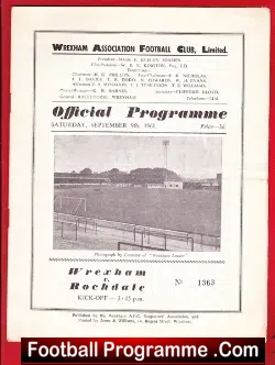 Wrexham v Rochdale 1961 - football programme