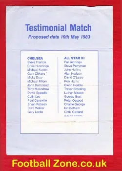 Micky Droy Testimonial Benefit Match Chelsea 1983 + George Best