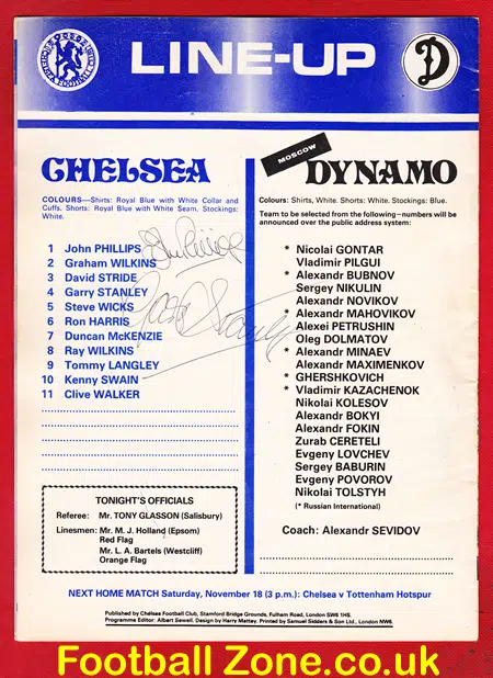 Chelsea v Dynamo Moscow 1978 – Signed Phillips – Stanley