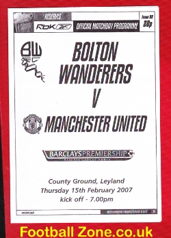 Bolton Wanderers v Manchester United 2007 Reserves Match +Ticket