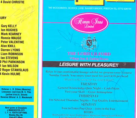 Preston North End v Bury 1992 - Tom Finney + Farnworth + Ticket