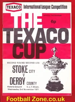 Stoke City v Derby County 1971 – Texaco Cup Match Programme