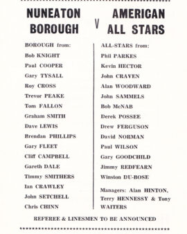 Nuneaton Borough v American All Stars 1965 – Opening Floodlights