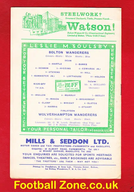 Bolton Wanderers v Wolves 1958 - Charity Shield Match Programme