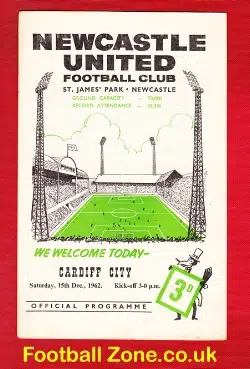 Newcastle United v Cardiff City 1962 - Signed by Colin Clish