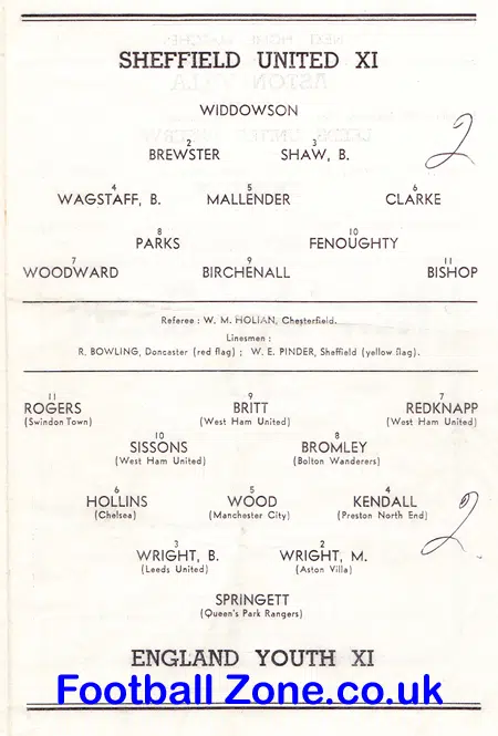 Sheffield United v England 1964 - Under 23 Representative Match