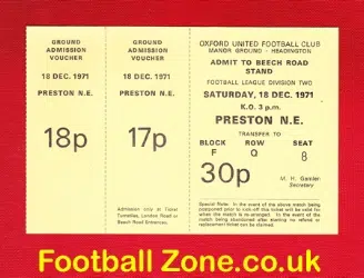 Oxford United v Preston North End 1971 - Full Football Ticket