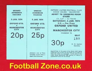 Oxford United v Manchester City 1974 - Full Football Ticket