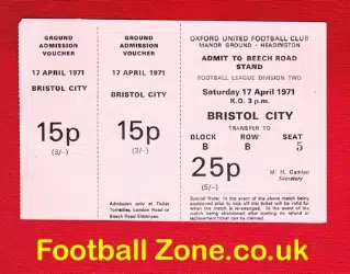 Oxford United v Bristol City 1971 - Full Football Ticket