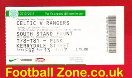 Glasgow Celtic v Glasgow Rangers 2010 - Football Ticket