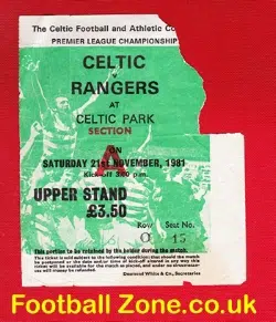 Glasgow Celtic v Glasgow Rangers 1981 - Football Ticket