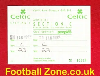 Glasgow Celtic v Glasgow Rangers 1992 - Football Ticket