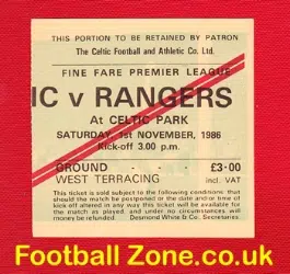 Glasgow Celtic v Glasgow Rangers 1986 - Football Ticket