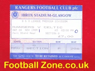 Glasgow Rangers v Glasgow Celtic 1989 - Football Ticket