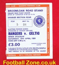Glasgow Rangers v Glasgow Celtic 1981 - Football Ticket