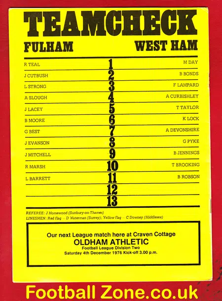 Les Barrett Benefit Testimonial Fulham 1976 – Plus George Best