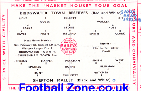 Bridgwater Town v Shepton Mallet 1951