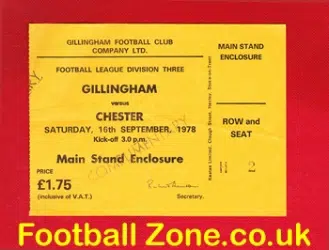 Gillingham v Chester 1978 – Football Ticket – Comp Issue