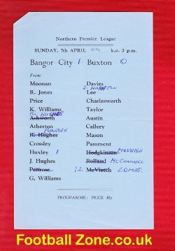 Bangor City v Buxton 1974 – Sunday League