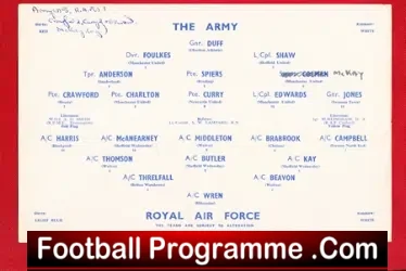 Army v Royal Air Force RAF 1957 Duncan Edwards – Bobby Charlton