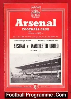 Arsenal v Manchester United 1954 - football programme