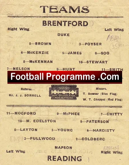 Brentford v Reading 1943 – Official Football Programme