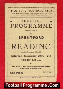 Brentford v Reading 1943 – Official Football Programme