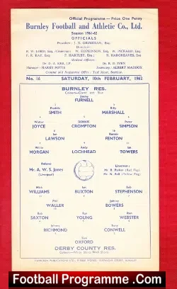 Burnley v Derby County 1962 - Single Sheet Programme - football programme