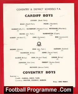 Cardiff Boys v Coventry Boys 1946 – 1947 – Rare Schoolboys