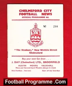Chelmsford City v Millwall 1963 - Opening of New Floodlights - football programme
