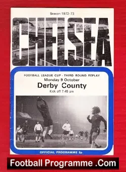 Chelsea v Derby County 1972 - League Cup Replay - football programme