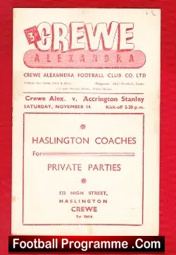 Crewe Alexandra v Accrington Stanley 1953 - Multi Autographed - football programme