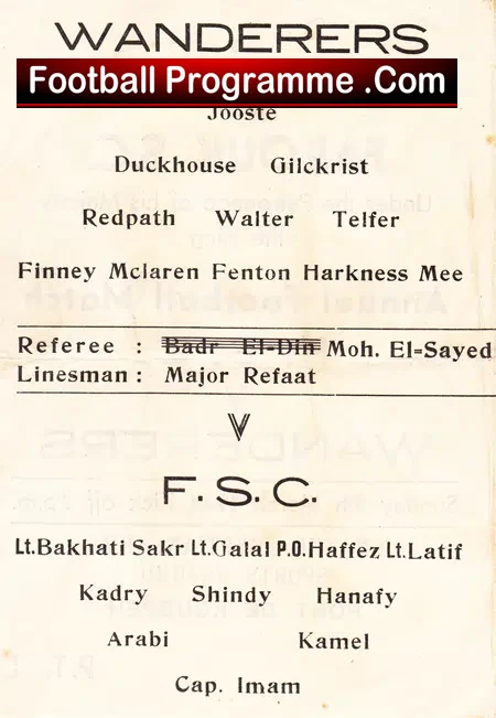 Egypt F. S. C. v Wanderers 1944 + Tom Finney + War Time
