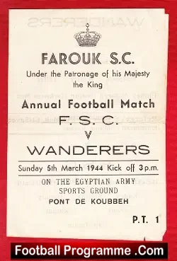 Egypt F. S. C. v Wanderers 1944 + Tom Finney + War Time