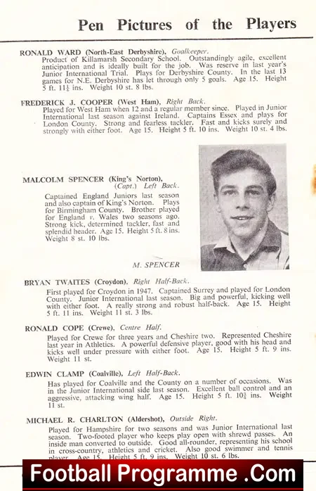 England v Scotland 1950 – Schoolboys Match
