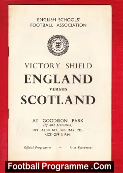 England v Scotland 1955 - Schoolboys Goodison Park Everton - football programme