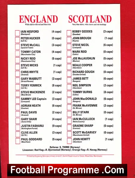 England v Scotland 1982 – Under 21 at Manchester City