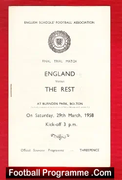England v The Rest 1958 – Schools at Bolton inc Terry Venables