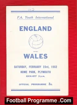 England v Wales 1952 – Youth International at Plymouth