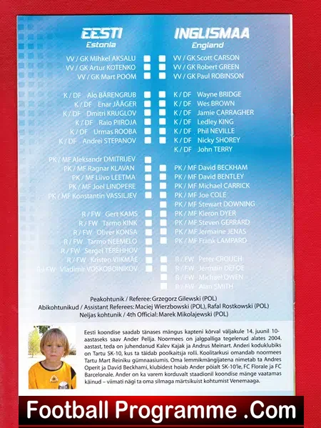 Estonia v England 2007 – Football Programme