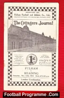 Fulham v Reading 1938 - 1930s Football Programme - football programme