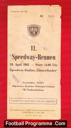 Germany Speedway Programme 1963 – Rennen Germany to clear