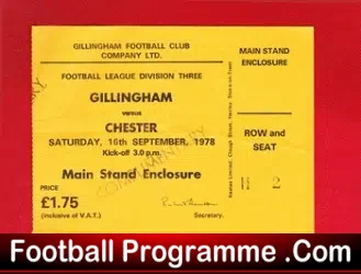 Gillingham v Chester 1978 – Football Ticket – Comp Issue