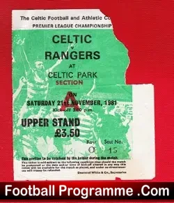 Glasgow Celtic v Glasgow Rangers 1981 – Football Ticket