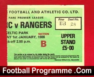 Glasgow Celtic v Glasgow Rangers 1986 – Football Ticket