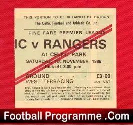Glasgow Celtic v Glasgow Rangers 1986 – Football Ticket