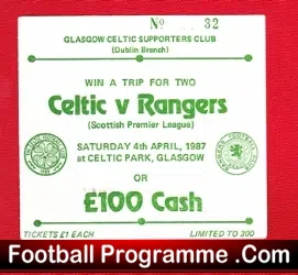 Glasgow Celtic v Glasgow Rangers 1987 – Football Ticket