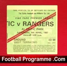 Glasgow Celtic v Glasgow Rangers 1987 – Football Ticket