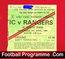 Glasgow Celtic v Glasgow Rangers 1987 – Football Ticket